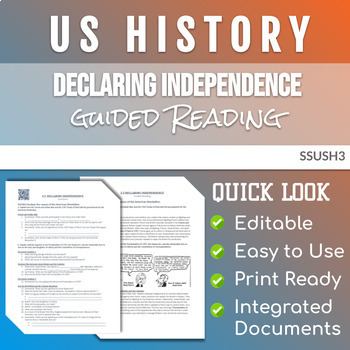 Preview of 2.2 - Declaring Independence Guided Reading Questions - SSUSH3
