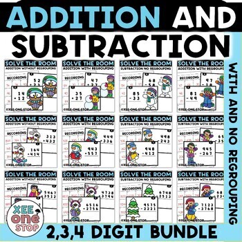 Preview of 2 3 4 Digit Addition and Subtraction With & No Regrouping Early Finisher Bundle