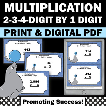Preview of 2 3 4 Digit by 1 Multiplication Multiplying Games Printable Practice 4th Grade