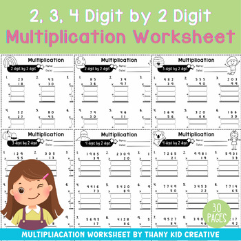 Preview of 2, 3, 4-Digits by 2-Digits Multiplication Worksheet