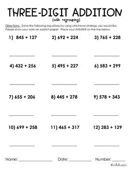 2 & 3 Digit Addition Practice - Print and Go (3.NBT.2) by Third with Welch