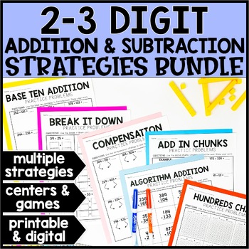 Preview of 2-3 Digit Addition & Subtraction With Regrouping Strategies, Mixed, BUNDLE