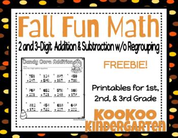Preview of 2 & 3 Digit Addition/Subtraction Worksheets without regrouping (Fall Fun)