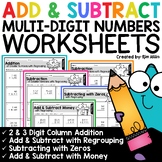 2, 3 and 4 Digit Addition and Subtraction Worksheets with 
