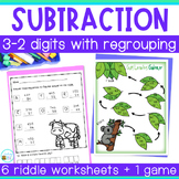 Three - Two Digit Subtraction with Regrouping Math Riddles
