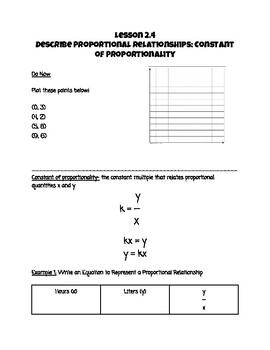 Preview of 2.4 Describe Proportional Relationships: Constant of Proportionality