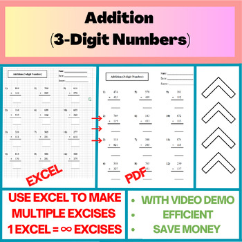 Preview of 2-4 th Grade Addition (3-Digit Numbers with Carrying) - PDF (over 100pages)