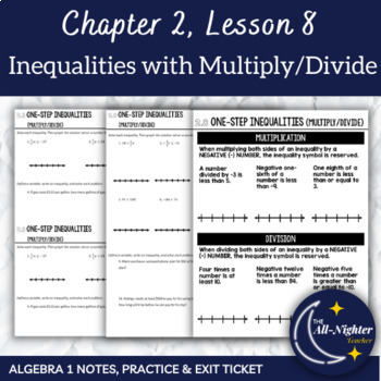 2.8 Inequalities with Multiplying/Dividing | Algebra 1 | TpT