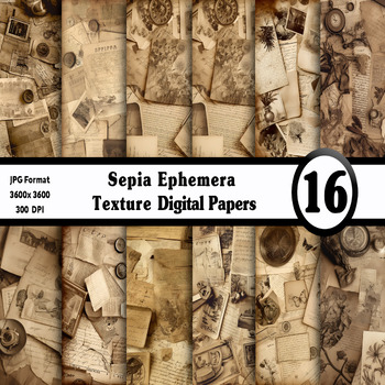 Preview of Sepia Ephemera Digital Paper Pack - 16 Different Backgrounds Clip Art