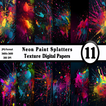 Neon Paint Splatters On Black Seamless Digital Paper By Fantasy Cliparts