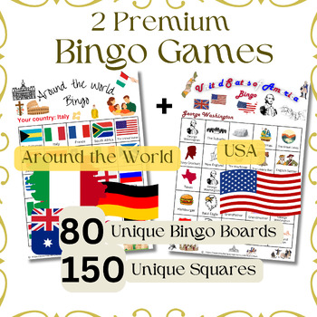 Preview of 2 Bingo Games: Around the World & USA!  80 Special Board Designs