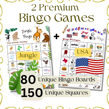 Preview of 2 Bingo Games: USA and Jungle Themed! 80 Special Bingo Board Designs
