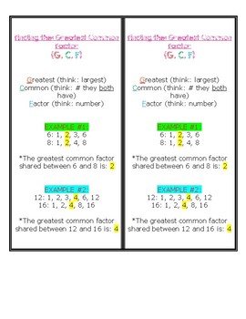 Preview of 2 Copies (per pg) of Greatest Common Factor AND Least Common Multiple guides