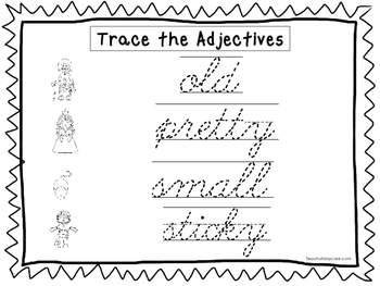 2 Cursive Trace the Adjectives Worksheets. KDG-2nd Grade ...