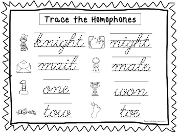 2 cursive trace the homophones worksheets kdg 2nd grade handwriting