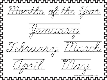 2 cursive trace the months of the year worksheets kdg 2nd grade handwriting