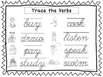 2 Cursive Trace the Verbs Worksheets. KDG-2nd Grade ...