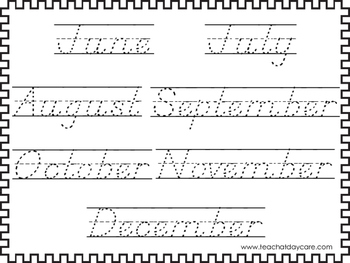 2 dnealian trace the months of the year worksheets preschool 2nd