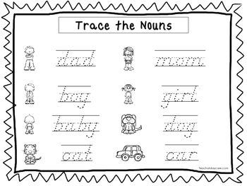 2 slanted text trace the nouns worksheets preschool 2nd grade handwriting