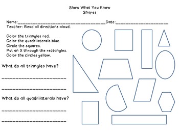 2 d shapes assessment for 1st grade by school of trout tpt