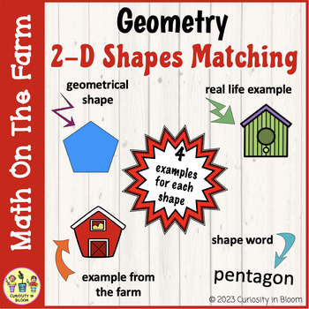 Preview of 2-D Shapes Matching Game, Shape, Name, Farm Animal, Real Life Math on the Farm