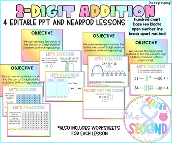 Preview of 2-DIGIT ADDITION | FOUR EDITABLE PPT AND NEARPOD LESSONS | DISTANCE LEARNING