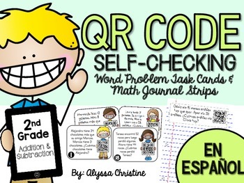 Preview of 2 DIGIT Addition & Subtraction QR CODE Word Problems [IN SPANISH]