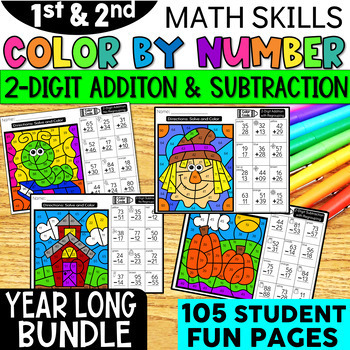 Preview of 2-DIGIT Addition and Subtraction Color by Number Bundle