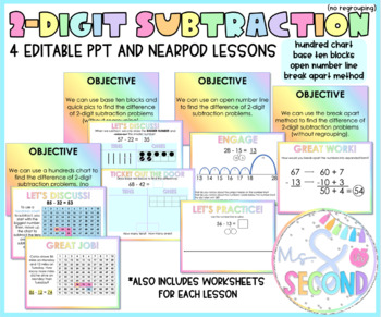 Preview of 2-DIGIT SUBTRACTION | FOUR EDITABLE PPT AND NEARPOD LESSONS | DISTANCE LEARNING