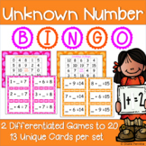 Unknown or Missing Number Addition 1-20 Bingo Games