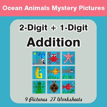 2-Digit + 1-Digit Addition - Color-By-Number Math Mystery Pictures