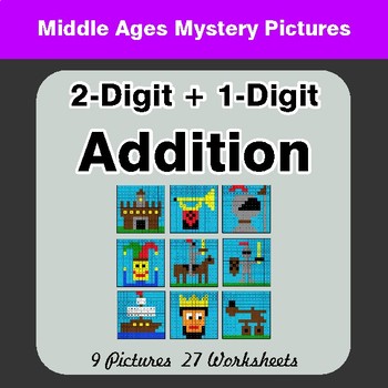 2-Digit + 1-Digit Addition - Color-By-Number Math Mystery Pictures
