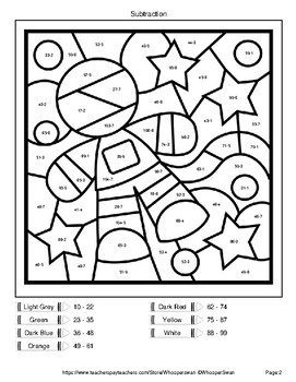 2 digit 1 digit subtraction color by number coloring pages