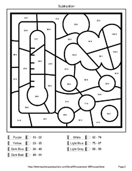 2 digit 1 digit subtraction color by number coloring pages weather