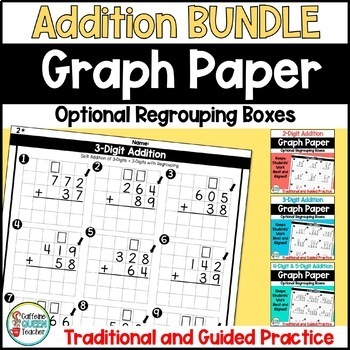 Preview of Multi-Digit Addition Practice Worksheets on Graph Paper Grids BUNDLE