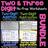 2 Digit & 3 Digit Addition & Subtraction Worksheets with a
