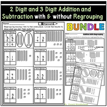 Preview of 2 Digit & 3 Digit Addition and Subtraction WITH & WITHOUT Regrouping Worksheets