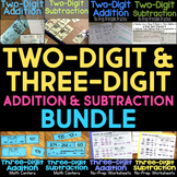 2 Digit & 3 Digit Worksheets Math Centers Addition & Subtr