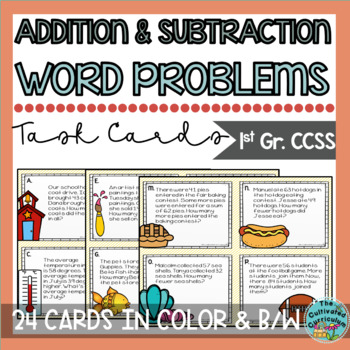 Preview of 2 Digit Add and Subtract Within 100 Word Problems Task Cards