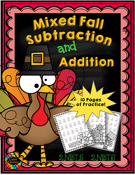 Preview of 2 Digit Addition-2 Digit Subtraction Mixed Practice Fall Themed