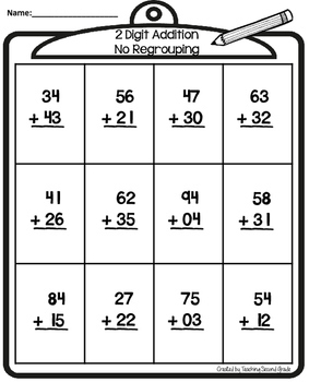 2 Digit Addition Without Regrouping and Regrouping by Teaching Second Grade