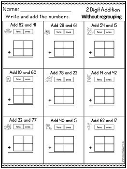 2 digit addition without regrouping worksheets by learning