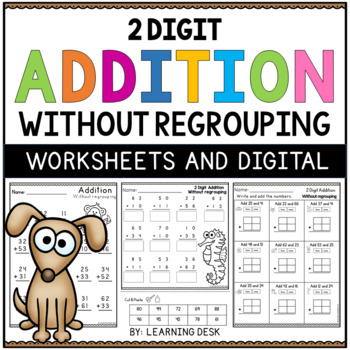 Preview of 2 Double Digit Addition Without Regrouping Worksheets Google Slides