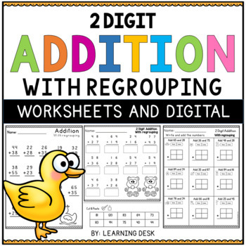 Preview of 2 Double Digit Addition With Regrouping Worksheets Google Slides