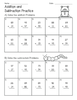 2 Digit Addition And Subtraction Without Regrouping Worksheet Printable