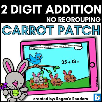 Preview of Double Digit Addition Game - No Regrouping Boom Cards Spring Activity