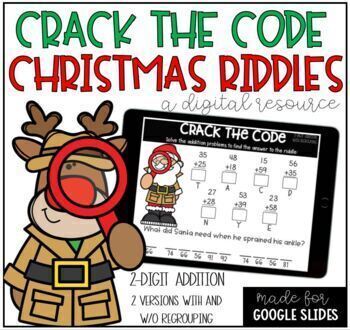 Preview of 2 Digit Addition Christmas Riddles Google Slides™ / Google Classroom™