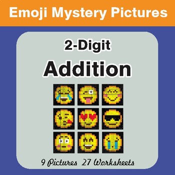 2-Digit Addition Color-By-Number EMOJI Math Mystery Pictures