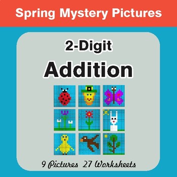 Spring Math: 2-Digit Addition - Math Mystery Pictures