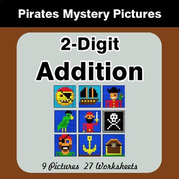 2-Digit Addition - Color-By-Number Math Mystery Pictures - Pirates Theme